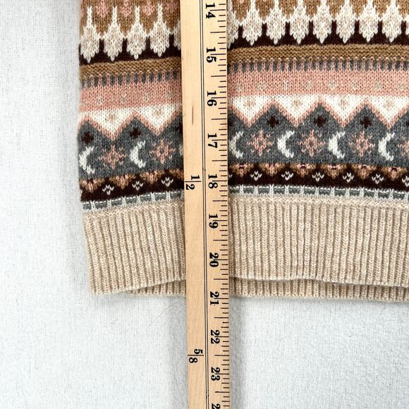 J CREW Fair Isle Cropped Crewneck Sweater Womens XS Cream Gray Brown Wool Blend - Picture 14 of 14